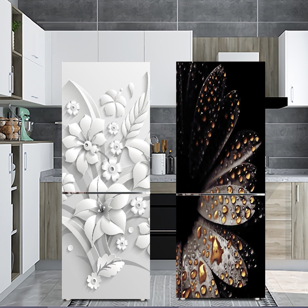 Kitchen Appliances Refrigerators - Beyaz çiçek buzdolabı dekoratif Sticker kendinden